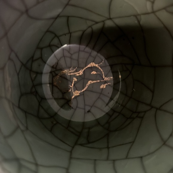 Somayaki Soma Ware Double Wall Mug Cup Heart Crackle Glazed Gold/ Horse Japan - Picture 2 of 4